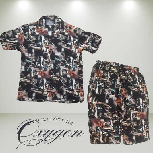 Printed Button-Up Shirt & Shorts Set | | Vibrant Summer Outfit for Men & Women