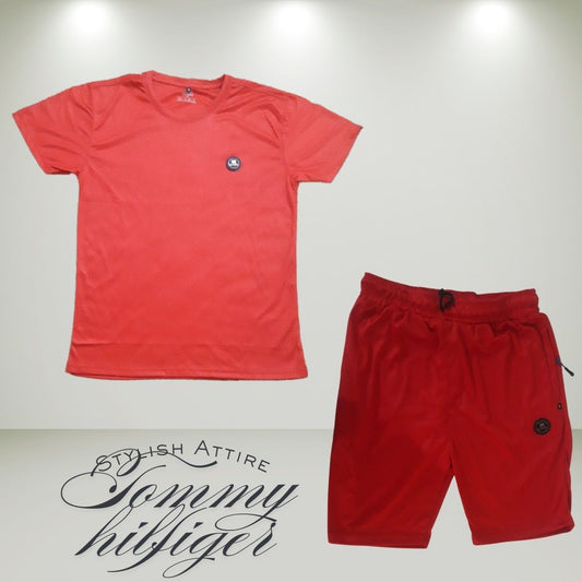 Red Athletic Shorts & Shirt Set – Gym to Street Versatile Wear